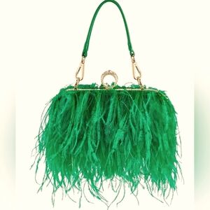 Elegant Green Feathered Women's Bag - NEW